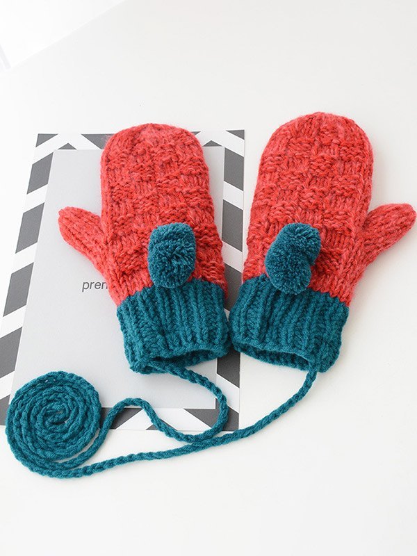 EMMIOL Zweifarbige Strickhandschuhe mit Fleecefutter