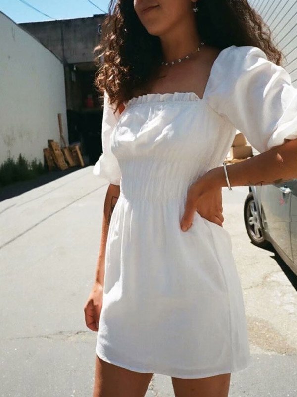 EMMIOL Shirred Solid Midi Dress