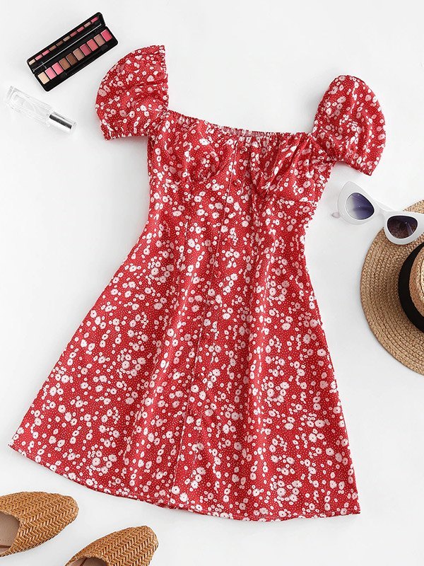 EMMIOL Ditsy Floral Short Sleeve Midi Dress