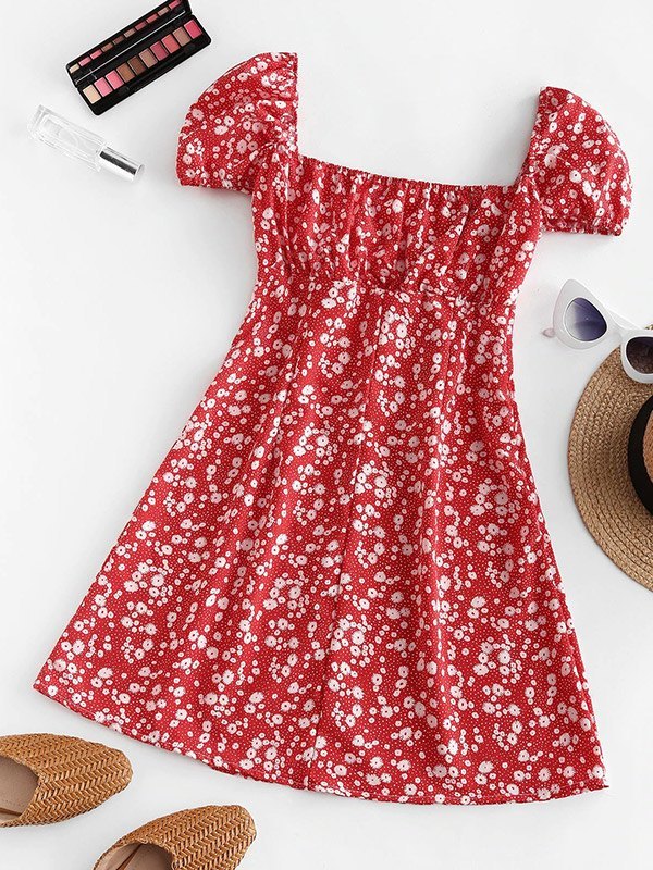 EMMIOL Ditsy Floral Short Sleeve Midi Dress