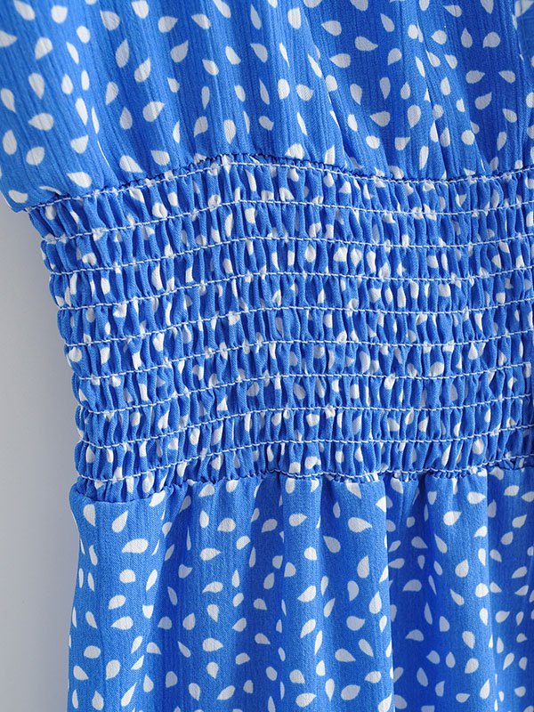 EMMIOL Printed Short Sleeve Smocked Midi Dress