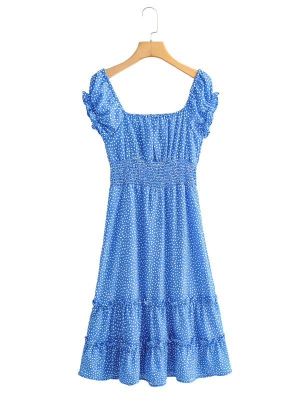 EMMIOL Printed Short Sleeve Smocked Midi Dress
