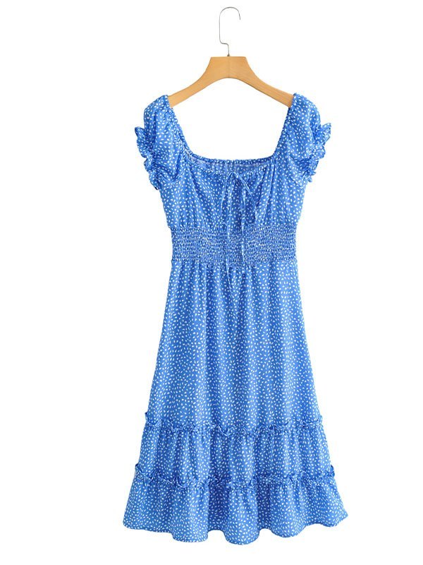EMMIOL Printed Short Sleeve Smocked Midi Dress
