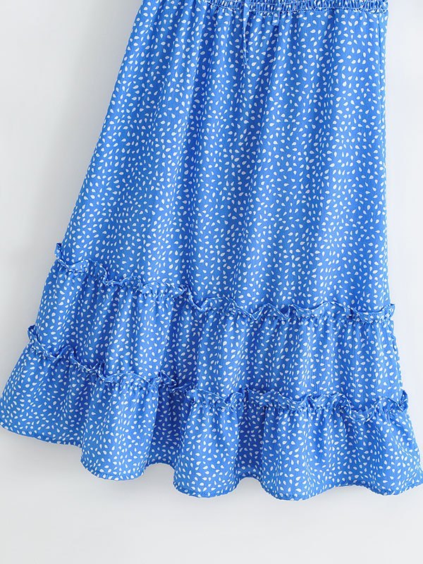 EMMIOL Printed Short Sleeve Smocked Midi Dress