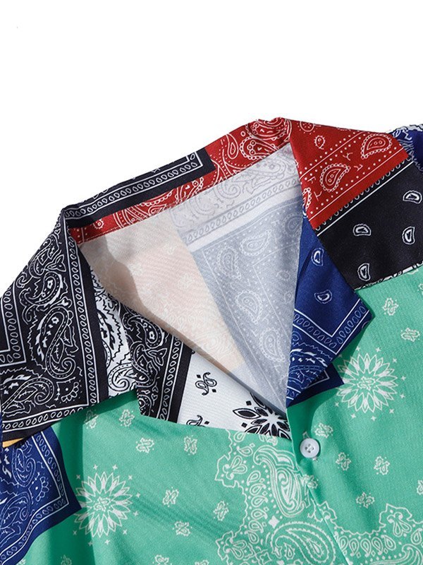 EMMIOL Camisa con estampado de paisley en bloques de color para hombre