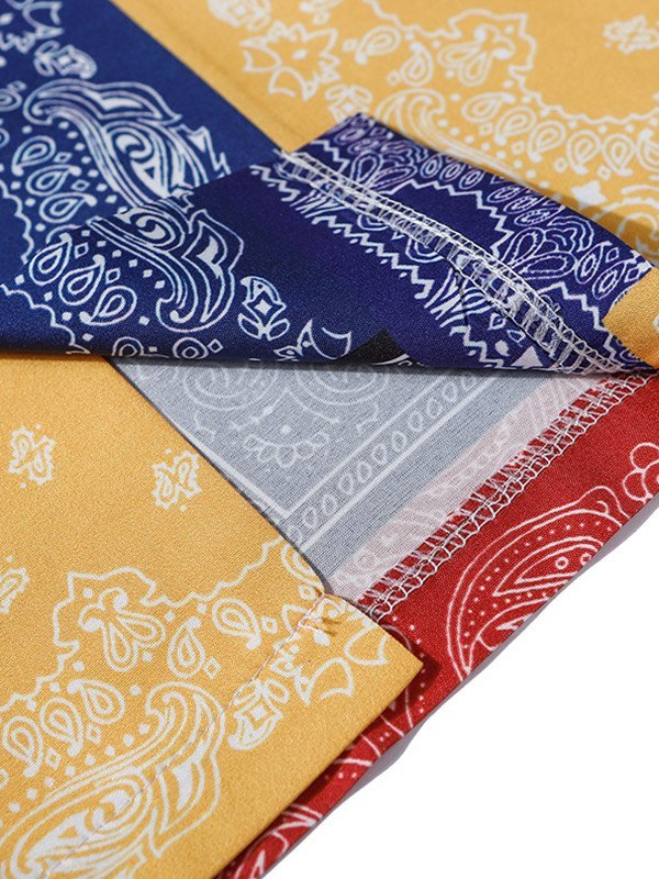 EMMIOL Camisa con estampado de paisley en bloques de color para hombre