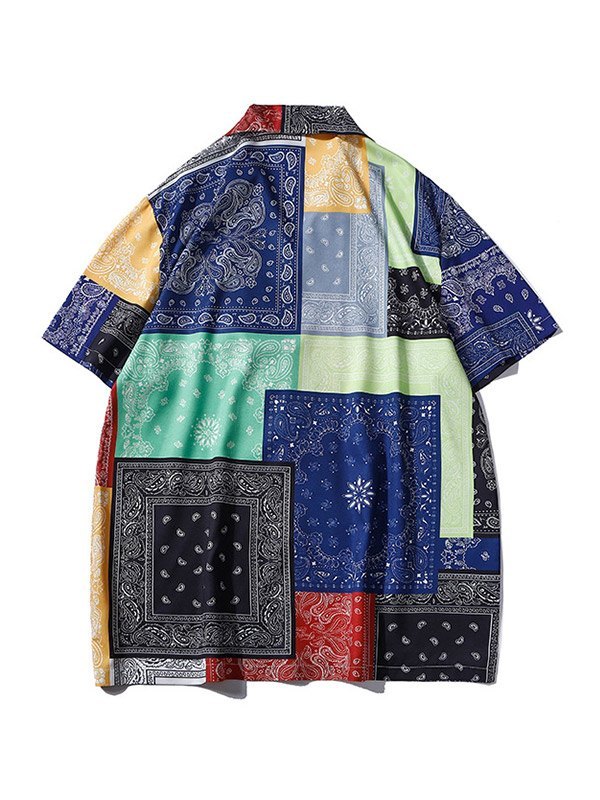 EMMIOL Camisa con estampado de paisley en bloques de color para hombre