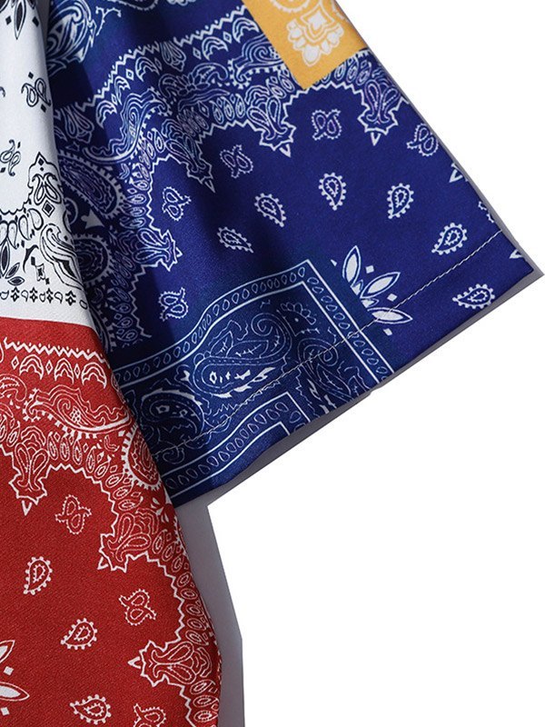 EMMIOL Camisa con estampado de paisley en bloques de color para hombre