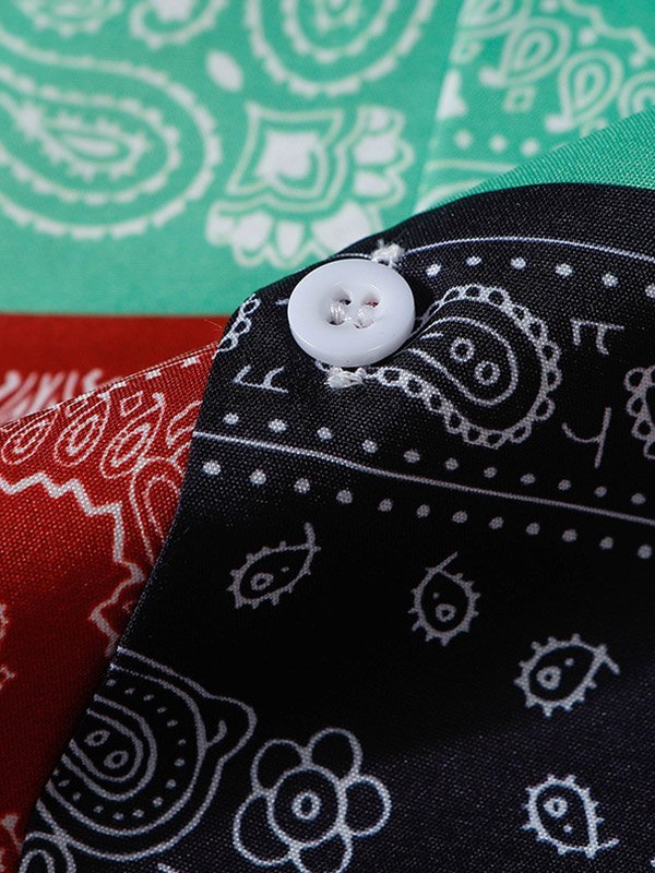 EMMIOL Camisa con estampado de paisley en bloques de color para hombre