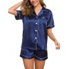 EMMIOL Pinstripe Trim Satin Pajama Set