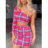 EMMIOL Conjunto de falda de un hombro a cuadros