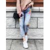 EMMIOL Hohe Taille Blumen und Vogel bestickte gerade Jeans