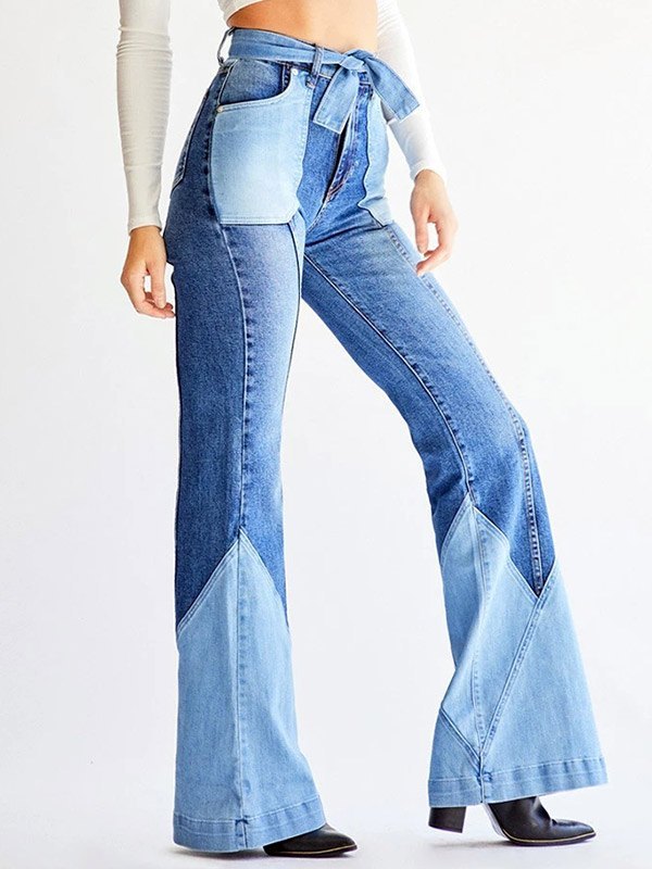 EMMIOL Two-Tone Splice Flare Jeans