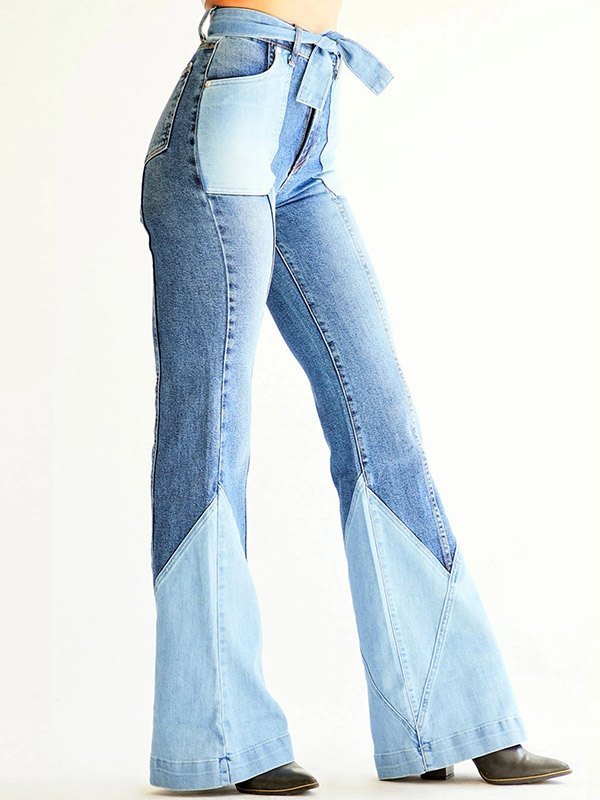 2022 Jeans svasati a due tonalità Blu S In Jeans svasati Online Store. Best  For Sale | Emmiol.com