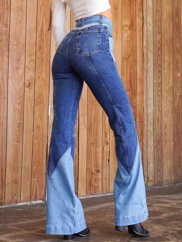 EMMIOL Two-Tone Splice Flare Jeans
