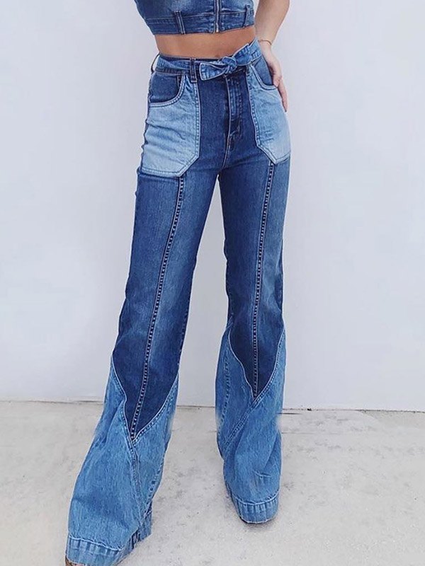 EMMIOL Two-Tone Splice Flare Jeans