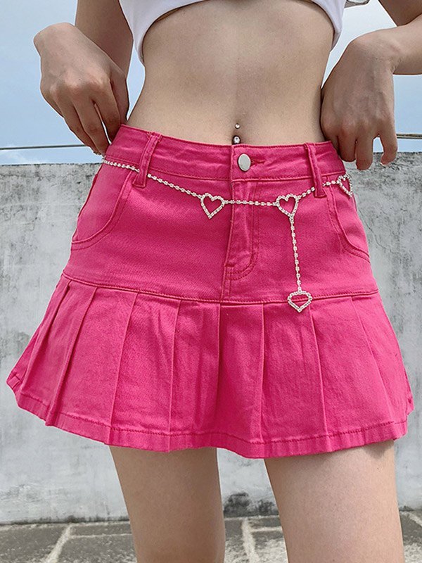 EMMIOL Lined Pleated Denim Skirt