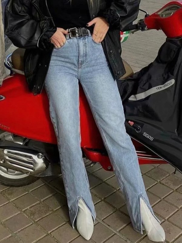 EMMIOL Jeans acampanados con abertura de cintura alta