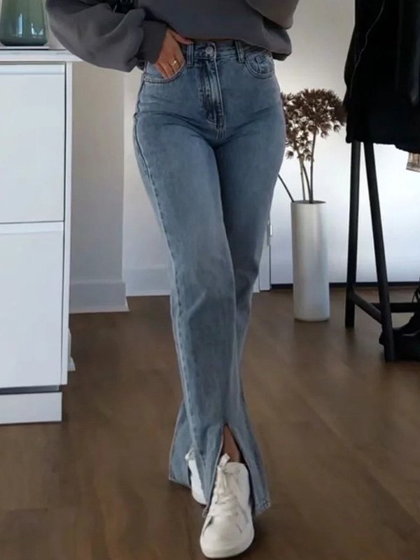 EMMIOL Jeans acampanados con abertura de cintura alta