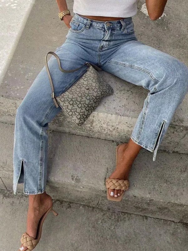 EMMIOL Jeans acampanados con abertura de cintura alta