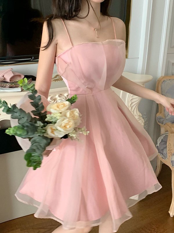 open lace back dress Elegant Lace Up Backless Floral Printed Organza Slip Prom Dress Pink / XL main image 1