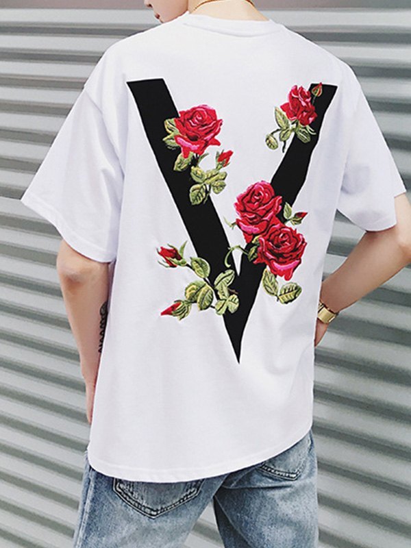 EMMIOL T-shirt da uomo oversize con stampa rosa sul retro a V