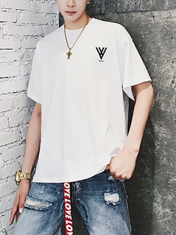 EMMIOL T-shirt da uomo oversize con stampa rosa sul retro a V