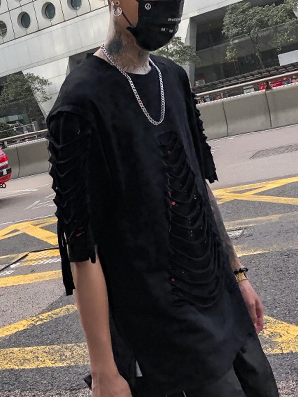 EMMIOL Camiseta rasgada de manga corta para hombre