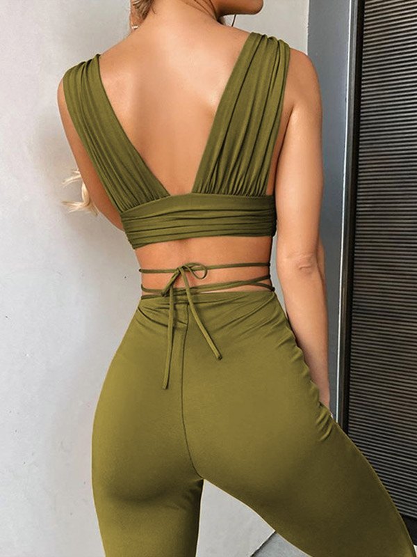 EMMIOL Conjunto de pantalones acampanados cruzados