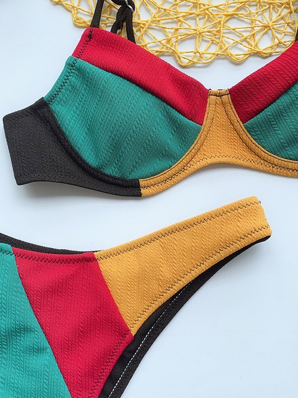 EMMIOL Farbblock-Bikini-Set