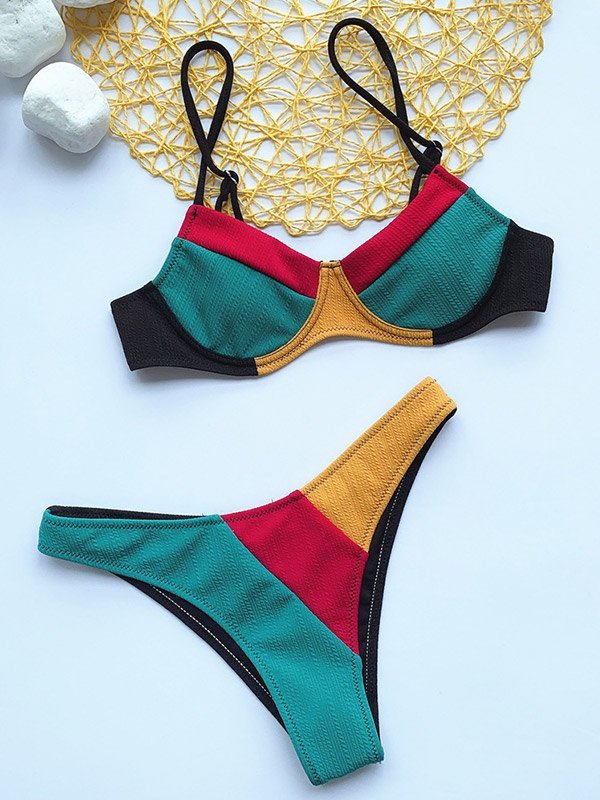 EMMIOL Farbblock-Bikini-Set