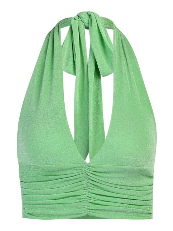 EMMIOL Camiseta sin mangas corta con pliegues y cuello halter