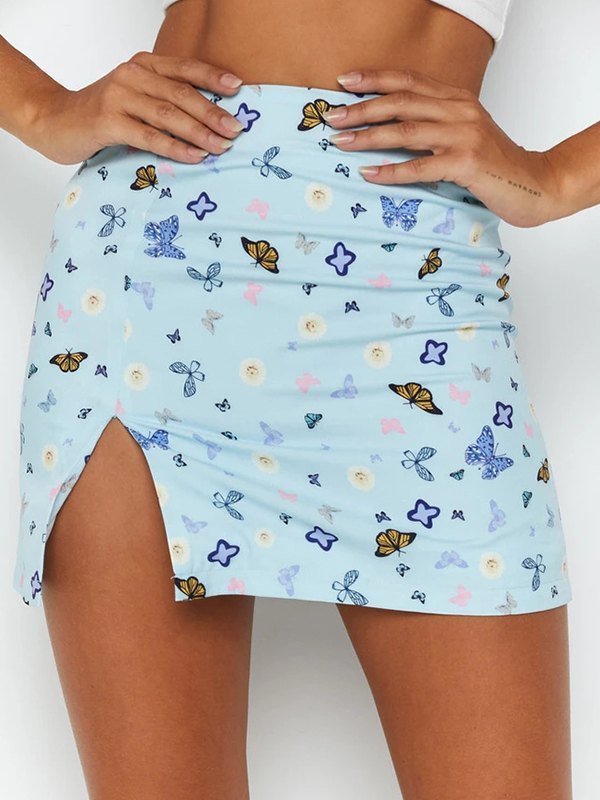 EMMIOL Minifalda dividida con estampado de mariposas