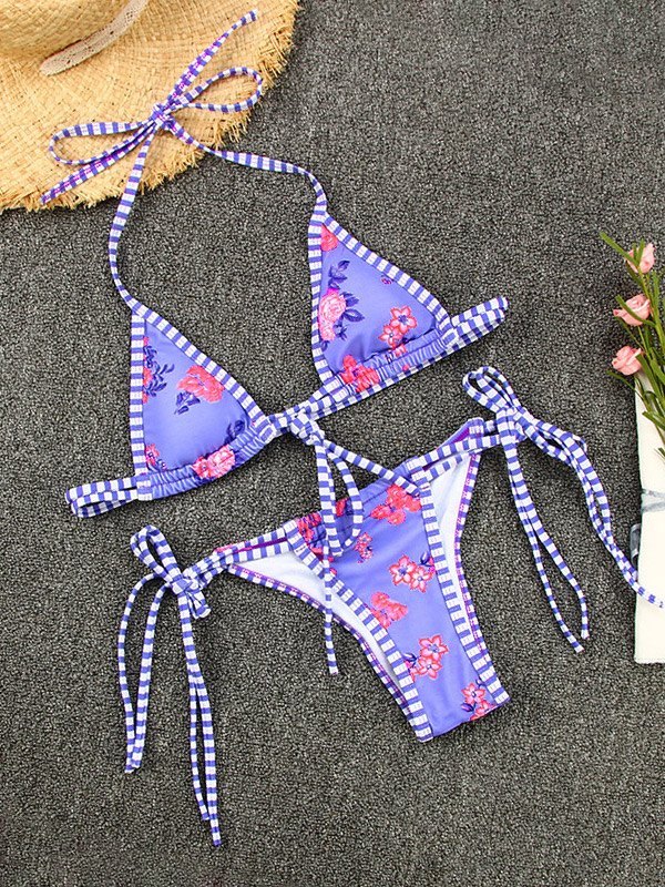 EMMIOL Contrast Trim Lace-Up Bikini Set