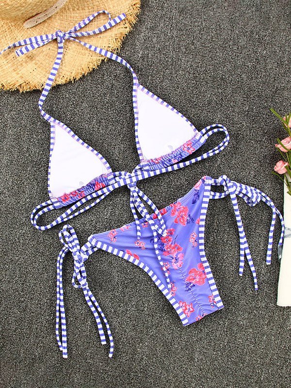 EMMIOL Contrast Trim Lace-Up Bikini Set