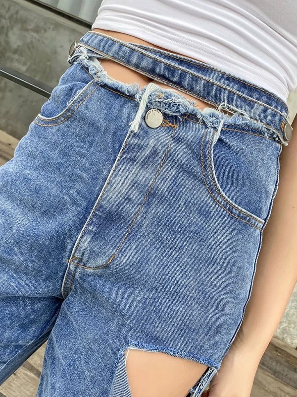 EMMIOL Side Ripped Washed Boyfriend Jeans