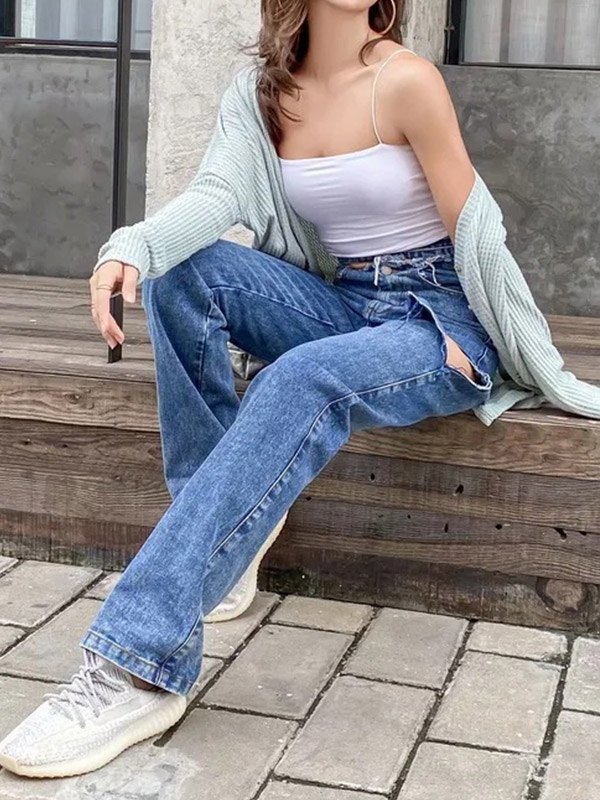 EMMIOL Side Ripped Washed Boyfriend Jeans