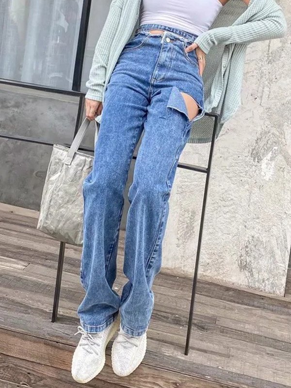 EMMIOL Side Ripped Washed Boyfriend Jeans