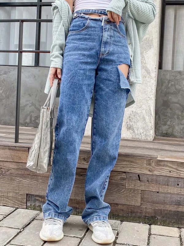 EMMIOL Side Ripped Washed Boyfriend Jeans