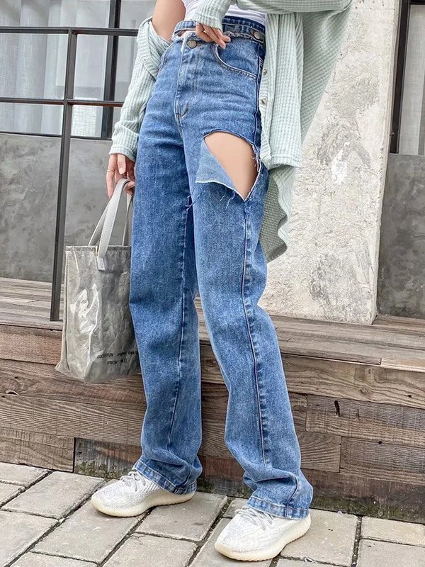 EMMIOL Side Ripped Washed Boyfriend Jeans