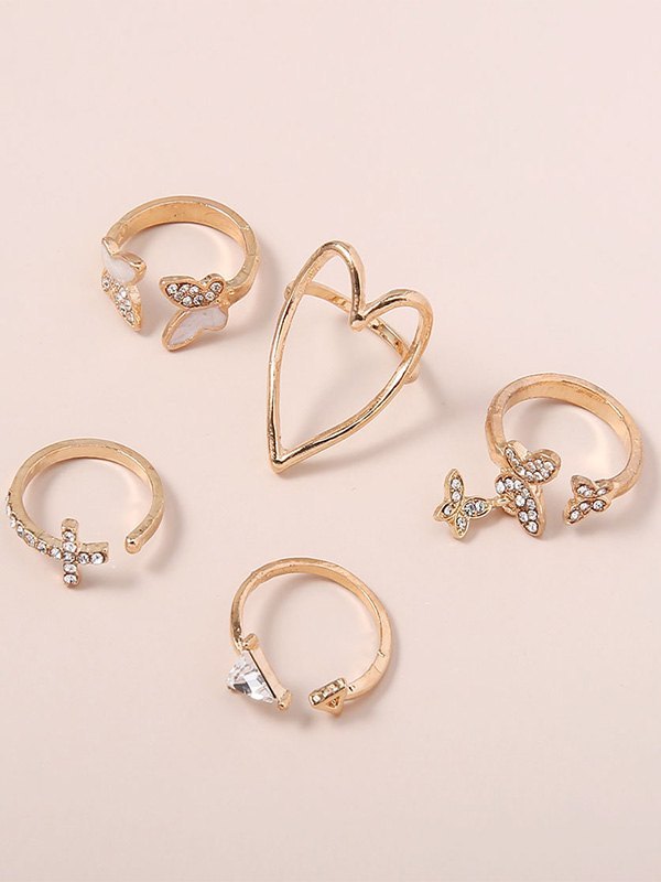 EMMIOL Juego de anillos decorativos de mariposa con diamantes de imitación
