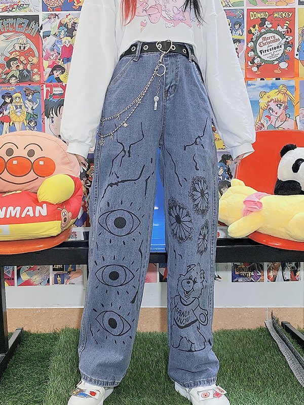 EMMIOL Cartoon Graphic Boyfriend Jeans