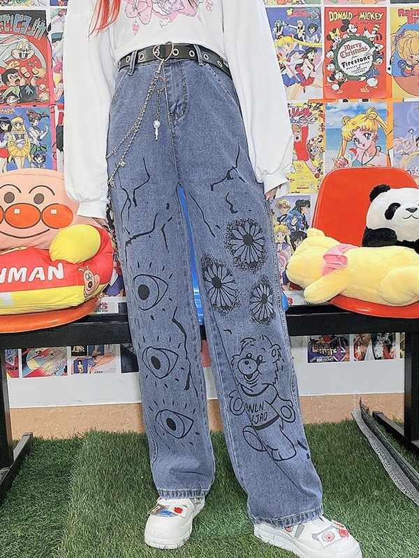 EMMIOL Cartoon Graphic Boyfriend Jeans
