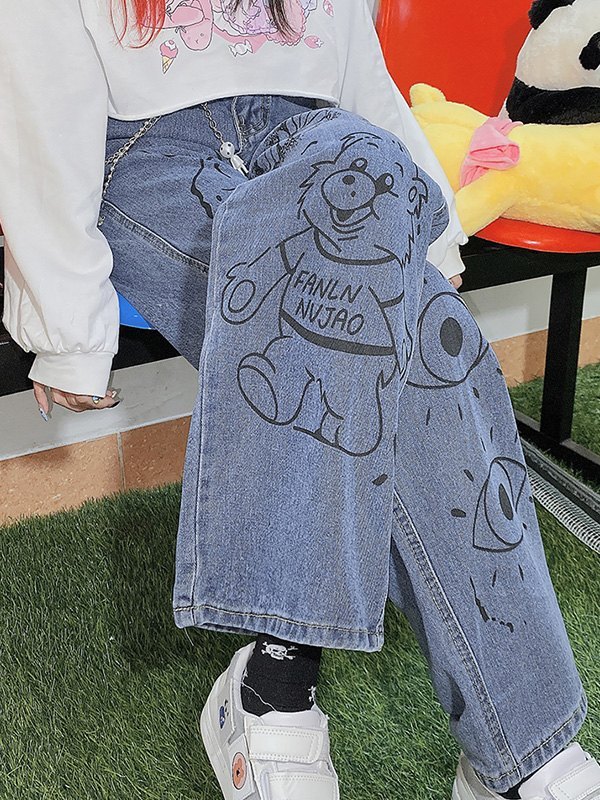 EMMIOL Cartoon Graphic Boyfriend Jeans