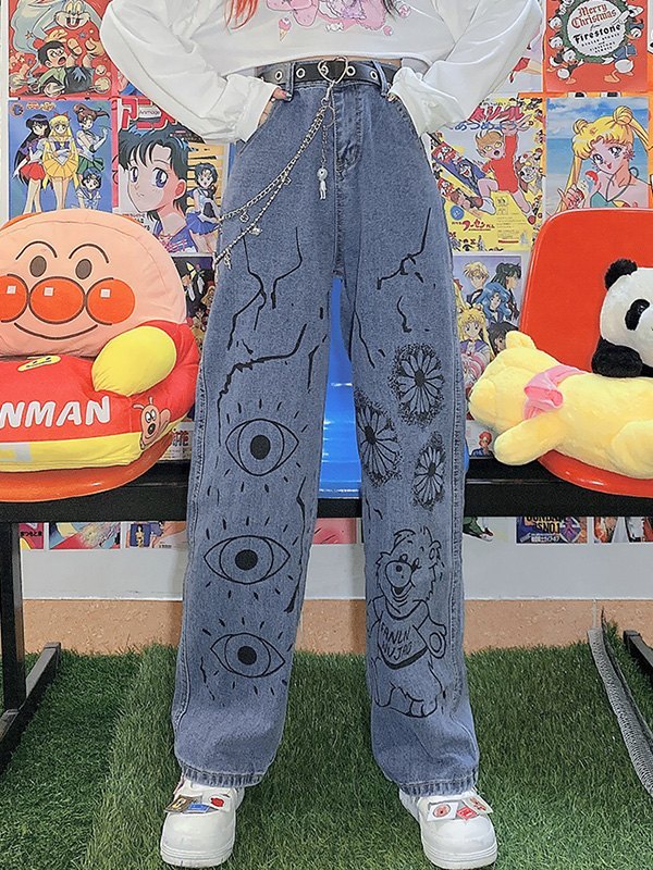 EMMIOL Cartoon Graphic Boyfriend Jeans