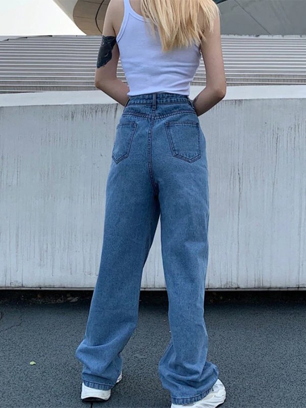EMMIOL Washed Butterfly Print Boyfriend Jeans