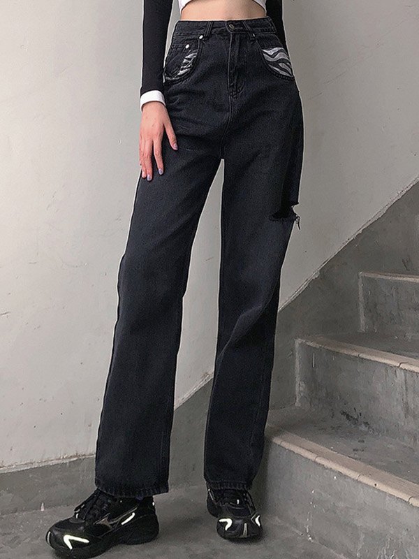 EMMIOL High Waist Ripped Boyfriend Jeans