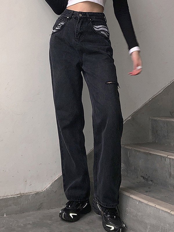 EMMIOL High Waist Ripped Boyfriend Jeans