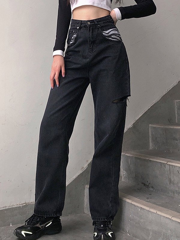 EMMIOL High Waist Ripped Boyfriend Jeans