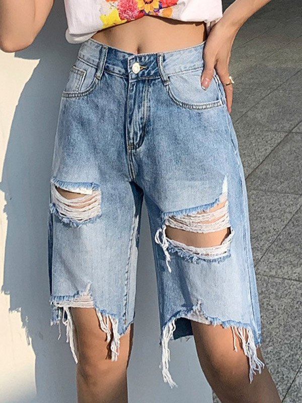 EMMIOL Bermuda Ripped Denim Shorts